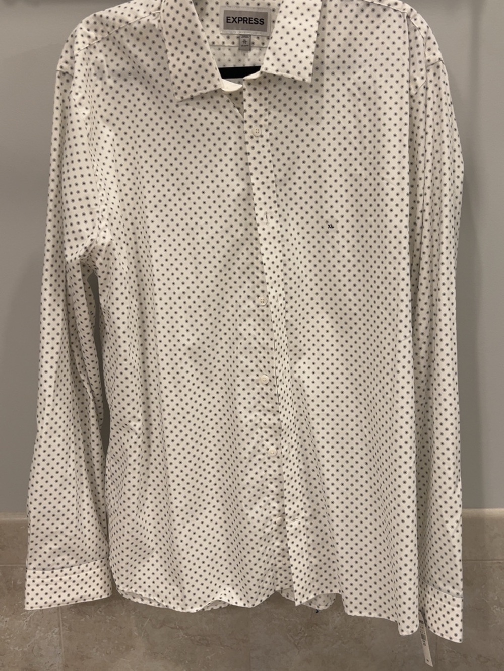 Express White Dress Shirt with Black Dot Pattern
